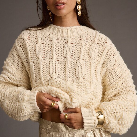 12th Tribe Bethany Cream Cable Knit Sweater Size LL - Picture 3 of 3